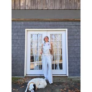 Douf. Silver stretch wide leg raver overalls adjustable One Size 1 of 1 Handmade